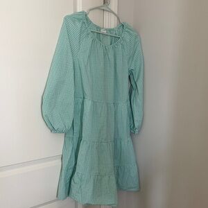 Women’s small Mint Green Check Tiered Long-Sleeve Dress